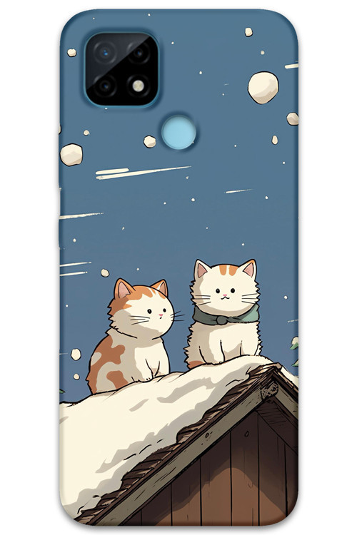 Realme C25 Uyumlu Kedi Desenli Telefon Kılıfı + Ekran Koruyucu - 5780