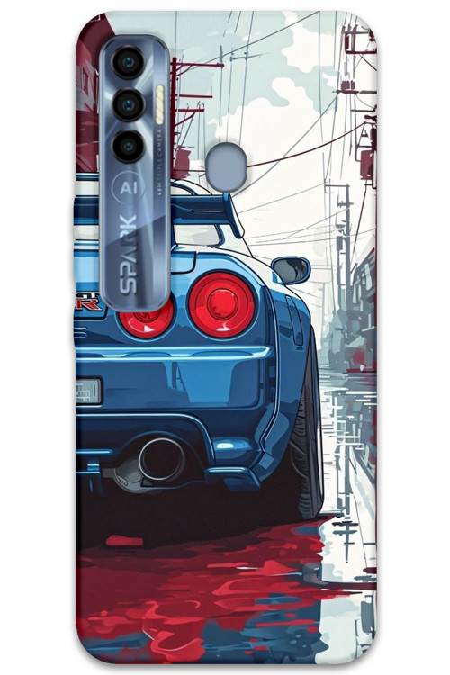Tecno Spark 7 Pro Uyumlu Araba Desenli Telefon Kılıfı + Ekran Koruyucu - 5761