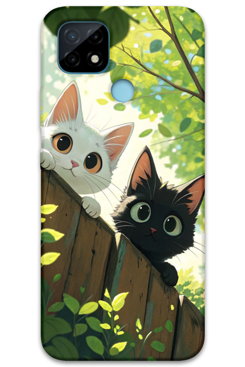 Realme C25 Uyumlu Kedi Desenli Telefon Kılıfı + Ekran Koruyucu - 5785