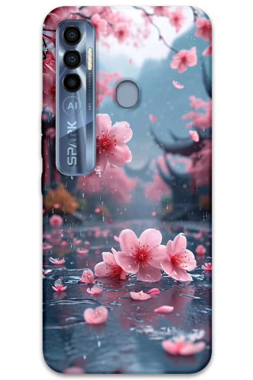 Tecno Spark 7 Pro Uyumlu Çiçek Desenli Telefon Kılıfı + Ekran Koruyucu - 5794