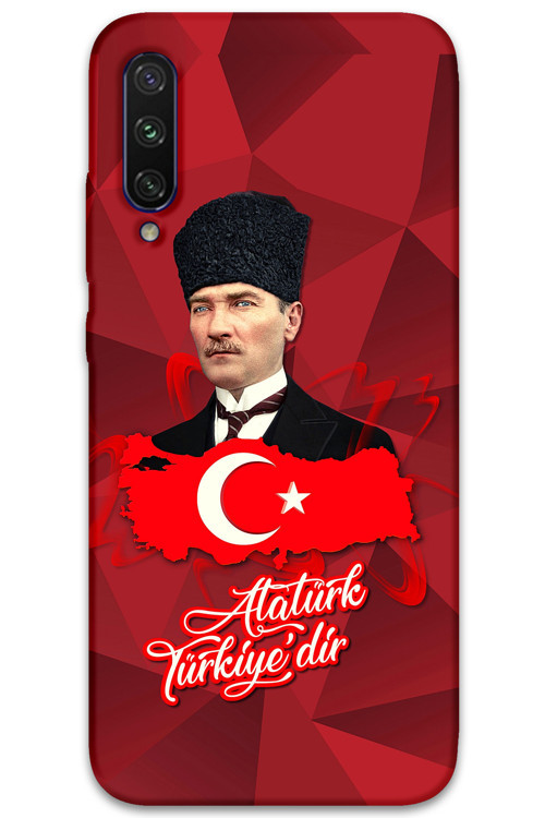 Xiaomi Mi A3 Uyumlu Atatürk Desenli Telefon Kılıfı + Ekran Koruyucu - 5851