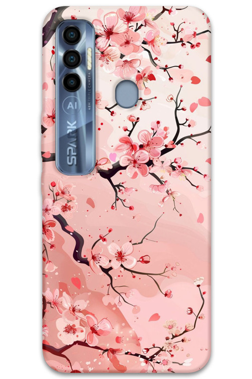 Tecno Spark 7 Pro Uyumlu Çiçek Desenli Telefon Kılıfı + Ekran Koruyucu - 5805