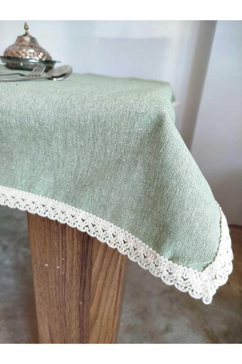 Organik Keten Pamuklu Yumuşaçık Kolay Ütü Krem Güpürlü Masa Örtüsü