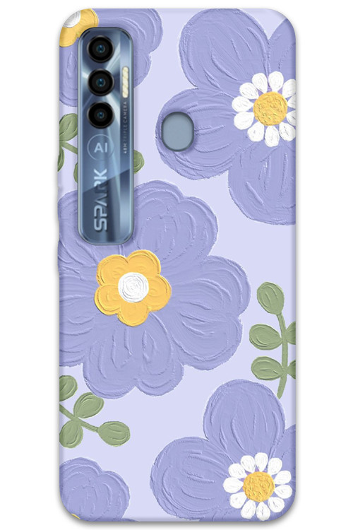 Tecno Spark 7 Pro Uyumlu Çiçek Desenli Telefon Kılıfı + Ekran Koruyucu - 5799