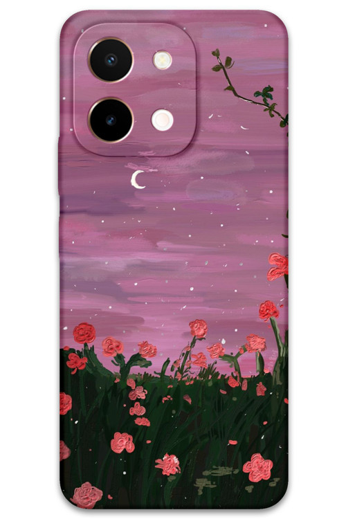Vivo Y28 Uyumlu Çiçek Desenli Telefon Kılıfı + Ekran Koruyucu - 5793