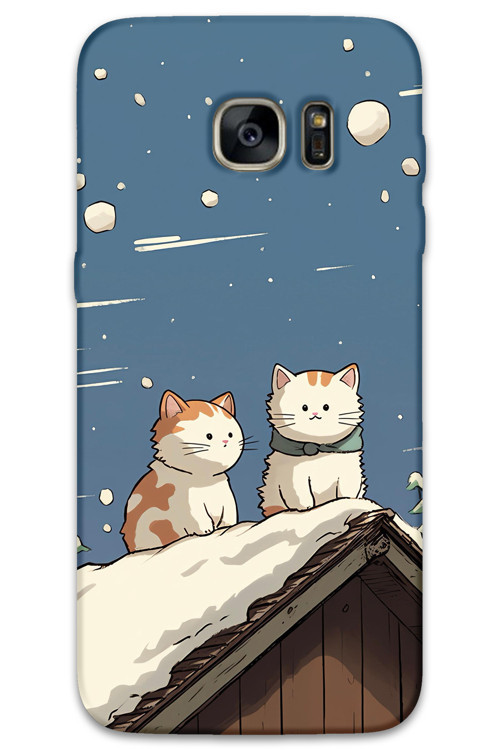 Galaxy S7 Edge Uyumlu Kedi Desenli Telefon Kılıfı + Ekran Koruyucu - 5780