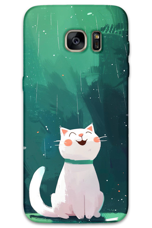 Galaxy S7 Edge Uyumlu Kedi Desenli Telefon Kılıfı + Ekran Koruyucu - 5781