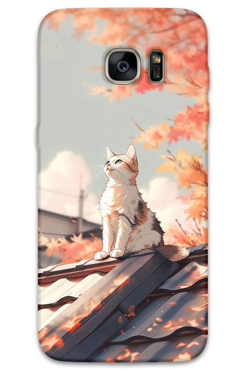 Galaxy S7 Edge Uyumlu Kedi Desenli Telefon Kılıfı + Ekran Koruyucu - 5784
