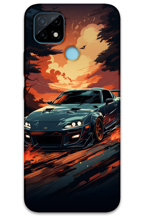 Realme C21 Uyumlu Araba Desenli Telefon Kılıfı + Ekran Koruyucu - 5766