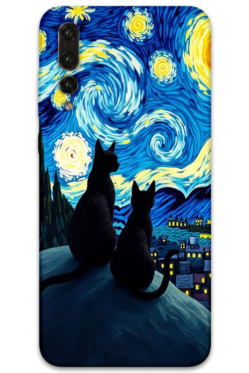 Huawei P20 Pro Uyumlu Kedi Desenli Telefon Kılıfı + Ekran Koruyucu - 5782