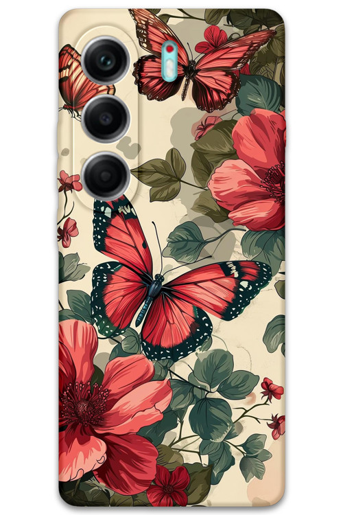 Tecno Camon 40 4G Uyumlu Kelebek Desenli Telefon Kılıfı + Ekran Koruyucu - 5795
