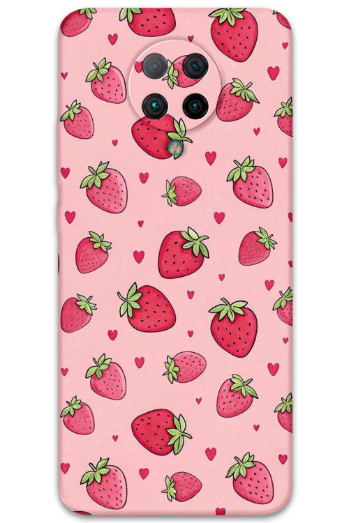 Poco F2 Pro Uyumlu Çilek Desenli Telefon Kılıfı + Ekran Koruyucu - 5804
