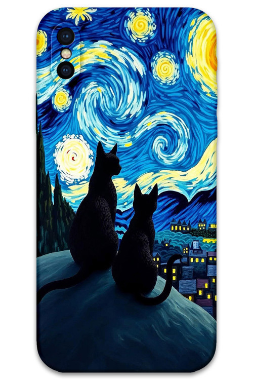 İphone X Uyumlu Kedi Desenli Telefon Kılıfı + Ekran Koruyucu - 5782