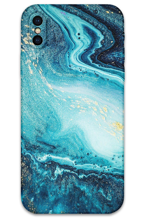 İphone X Uyumlu Mermer Desenli Telefon Kılıfı + Ekran Koruyucu - 5818