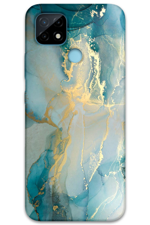 Realme C25 Uyumlu Mermer Desenli Telefon Kılıfı + Ekran Koruyucu - 5814