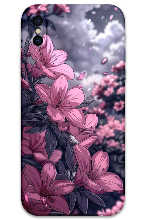 İphone X Uyumlu Çiçek Desenli Telefon Kılıfı + Ekran Koruyucu - 5796