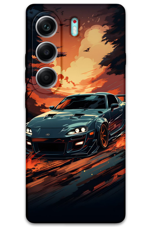 Tecno Camon 40 4G Uyumlu Araba Desenli Telefon Kılıfı + Ekran Koruyucu - 5766