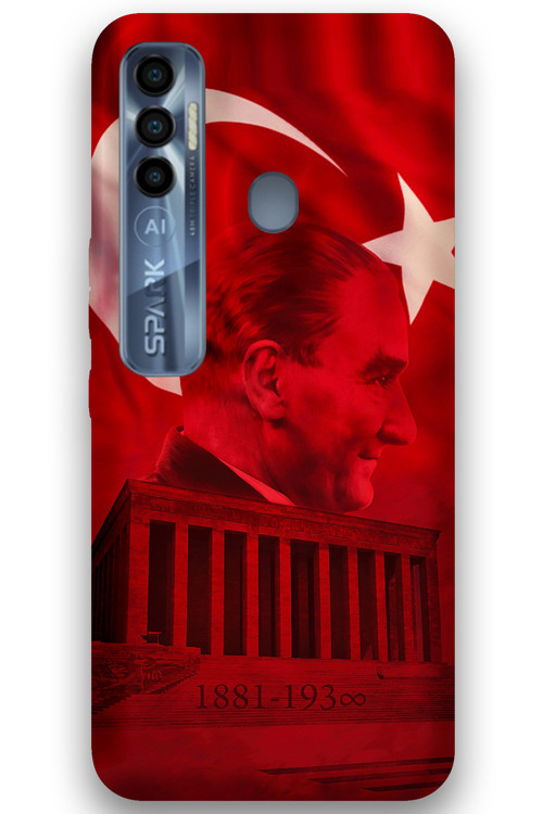 Tecno Spark 7 Pro Uyumlu Atatürk Desenli Telefon Kılıfı + Ekran Koruyucu - 5848