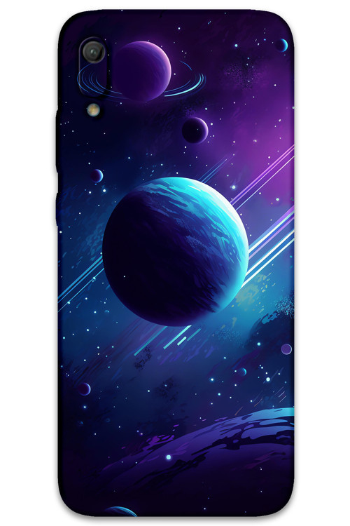 Huawei Y6 2019 Uyumlu Uzay Desenli Telefon Kılıfı + Ekran Koruyucu - 5866