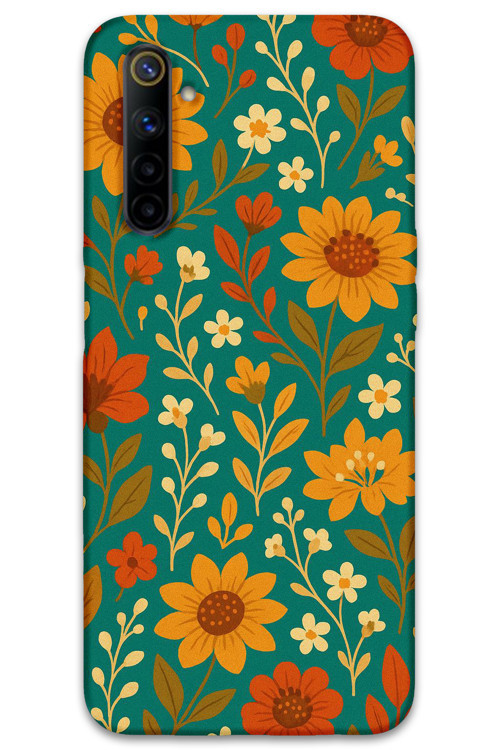 Realme 6 Uyumlu Çiçek Desenli Telefon Kılıfı + Ekran Koruyucu - 5786