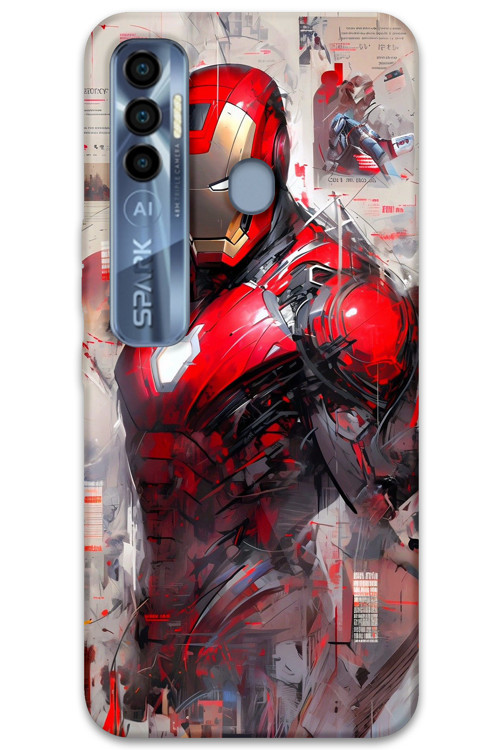 Tecno Spark 7 Pro Uyumlu İronman Desenli Telefon Kılıfı + Ekran Koruyucu - 5828