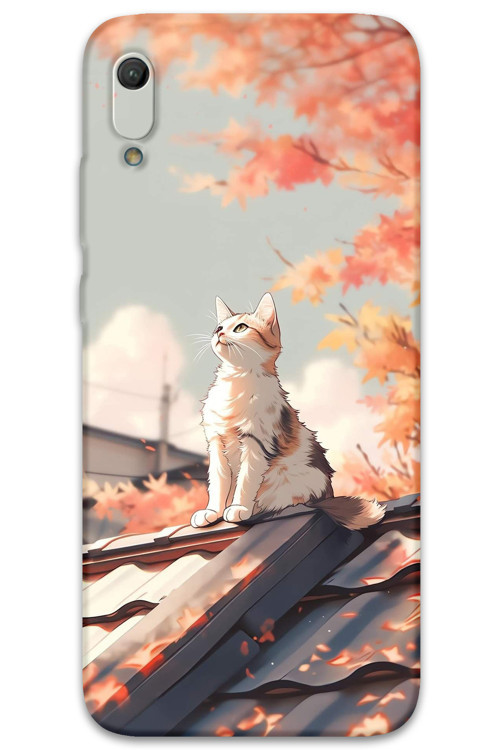 Huawei Y6 2019 Uyumlu Kedi Desenli Telefon Kılıfı + Ekran Koruyucu - 5784