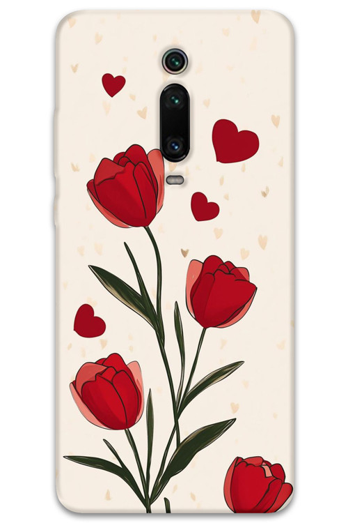 Xiaomi Mi 9T Uyumlu Çiçek Desenli Telefon Kılıfı + Ekran Koruyucu - 5789