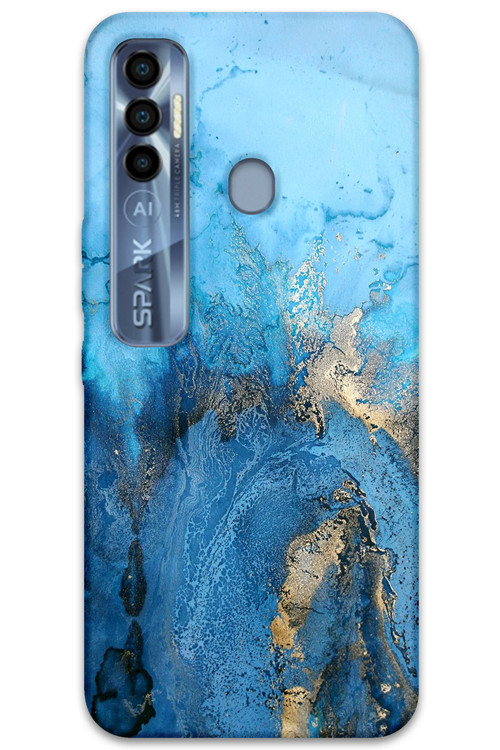 Tecno Spark 7 Pro Uyumlu Mermer Desenli Telefon Kılıfı + Ekran Koruyucu - 5812