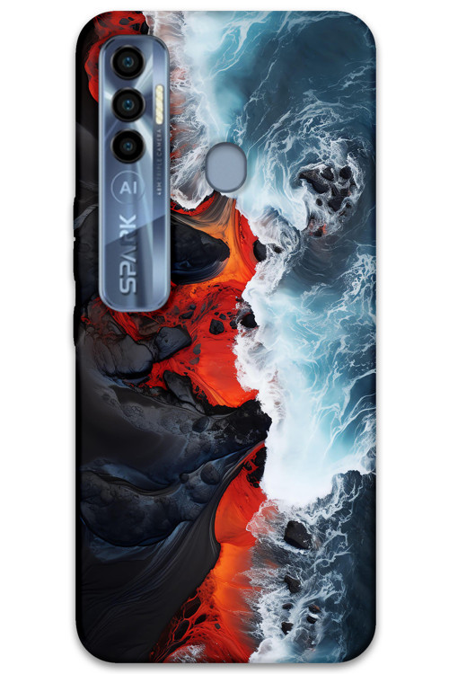 Tecno Spark 7 Pro Uyumlu Mermer Desenli Telefon Kılıfı + Ekran Koruyucu - 5811