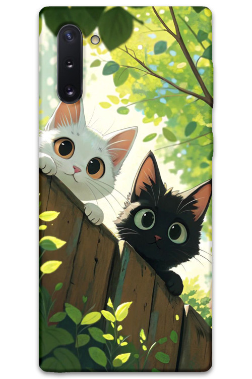 Galaxy Note 10 Uyumlu Kedi Desenli Telefon Kılıfı + Ekran Koruyucu - 5785