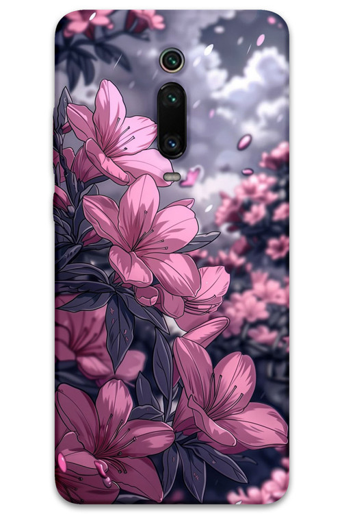 Xiaomi Mi 9T Uyumlu Çiçek Desenli Telefon Kılıfı + Ekran Koruyucu - 5796
