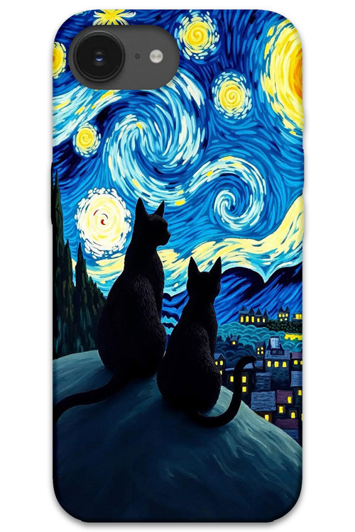 İphone 16E Uyumlu Kedi Desenli Telefon Kılıfı + Ekran Koruyucu - 5782