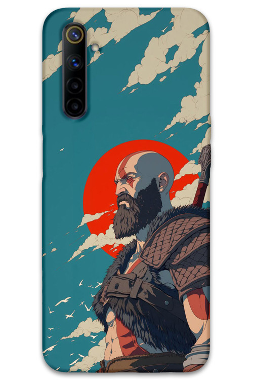 Realme 6 Uyumlu Kratos Desenli Telefon Kılıfı + Ekran Koruyucu - 5824