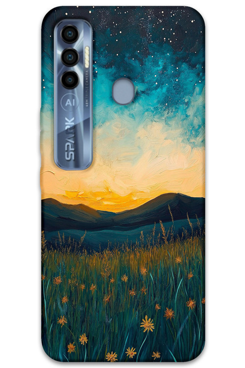 Tecno Spark 7 Pro Uyumlu Uzay Desenli Telefon Kılıfı + Ekran Koruyucu - 5871