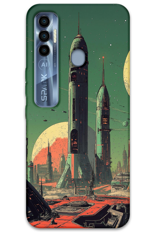 Tecno Spark 7 Pro Uyumlu Uzay Desenli Telefon Kılıfı + Ekran Koruyucu - 5870