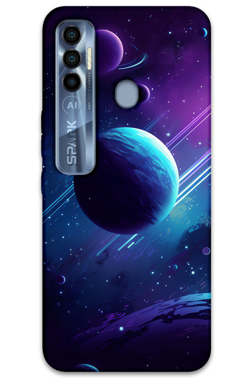 Tecno Spark 7 Pro Uyumlu Uzay Desenli Telefon Kılıfı + Ekran Koruyucu - 5866