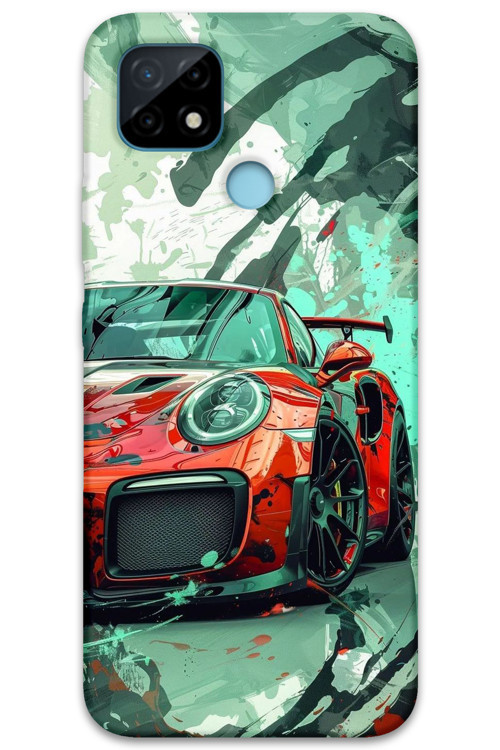 Realme C25 Uyumlu Araba Desenli Telefon Kılıfı + Ekran Koruyucu - 5765
