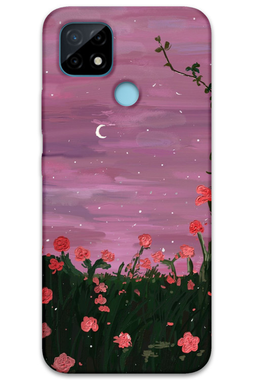 Realme C25 Uyumlu Çiçek Desenli Telefon Kılıfı + Ekran Koruyucu - 5793