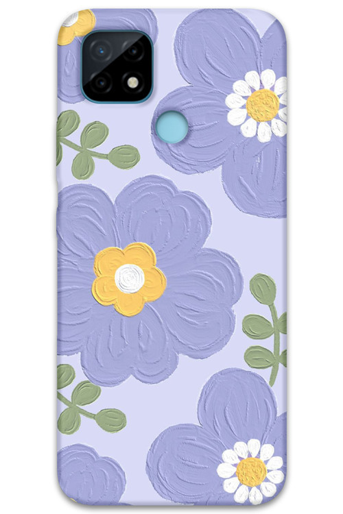 Realme C25 Uyumlu Çiçek Desenli Telefon Kılıfı + Ekran Koruyucu - 5799