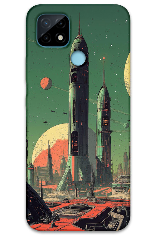 Realme C21 Uyumlu Uzay Desenli Telefon Kılıfı + Ekran Koruyucu - 5870