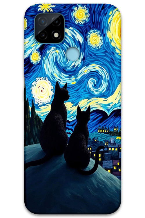 Realme C21 Uyumlu Kedi Desenli Telefon Kılıfı + Ekran Koruyucu - 5782