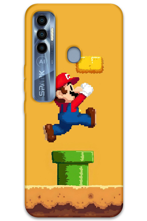 Tecno Spark 7 Pro Uyumlu Mario Desenli Telefon Kılıfı + Ekran Koruyucu - 5941