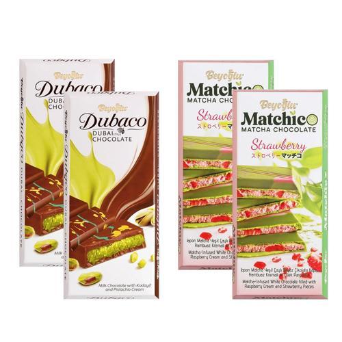 Dubaco Çıtır Kadayıflı 95 gr ve Matcha Çikolata 95 gr 4 lü Karma Paket