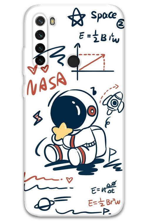 Xiaomi Redmi Note 8 Uyumlu Astronot Desenli Telefon Kılıfı + Ekran Koruyucu - 5858