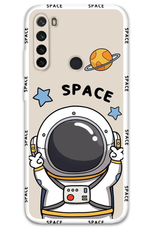 Xiaomi Redmi Note 8 Uyumlu Astronot Desenli Telefon Kılıfı + Ekran Koruyucu - 5865