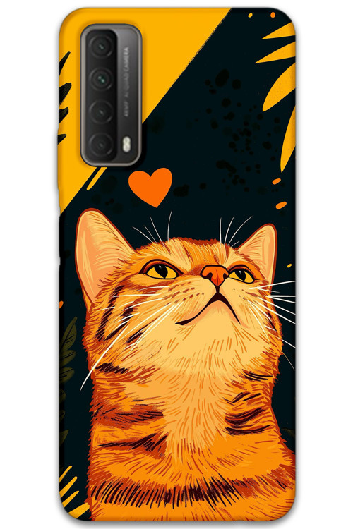 Huawei P Smart 2021 Uyumlu Kedi Desenli Telefon Kılıfı + Ekran Koruyucu - 5783
