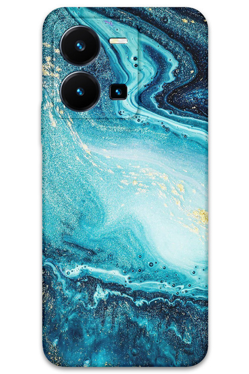 Vivo Y22S Uyumlu Mermer Desenli Telefon Kılıfı + Ekran Koruyucu - 5818
