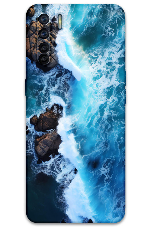 Oppo A91 Uyumlu Mermer Desenli Telefon Kılıfı + Ekran Koruyucu - 5810