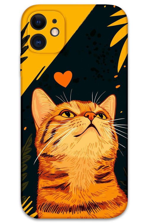 İphone 12 Uyumlu Kedi Desenli Telefon Kılıfı + Ekran Koruyucu - 5783
