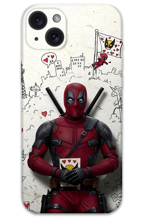 İphone 15 Plus Uyumlu Deadpool Desenli Telefon Kılıfı + Ekran Koruyucu - 5927